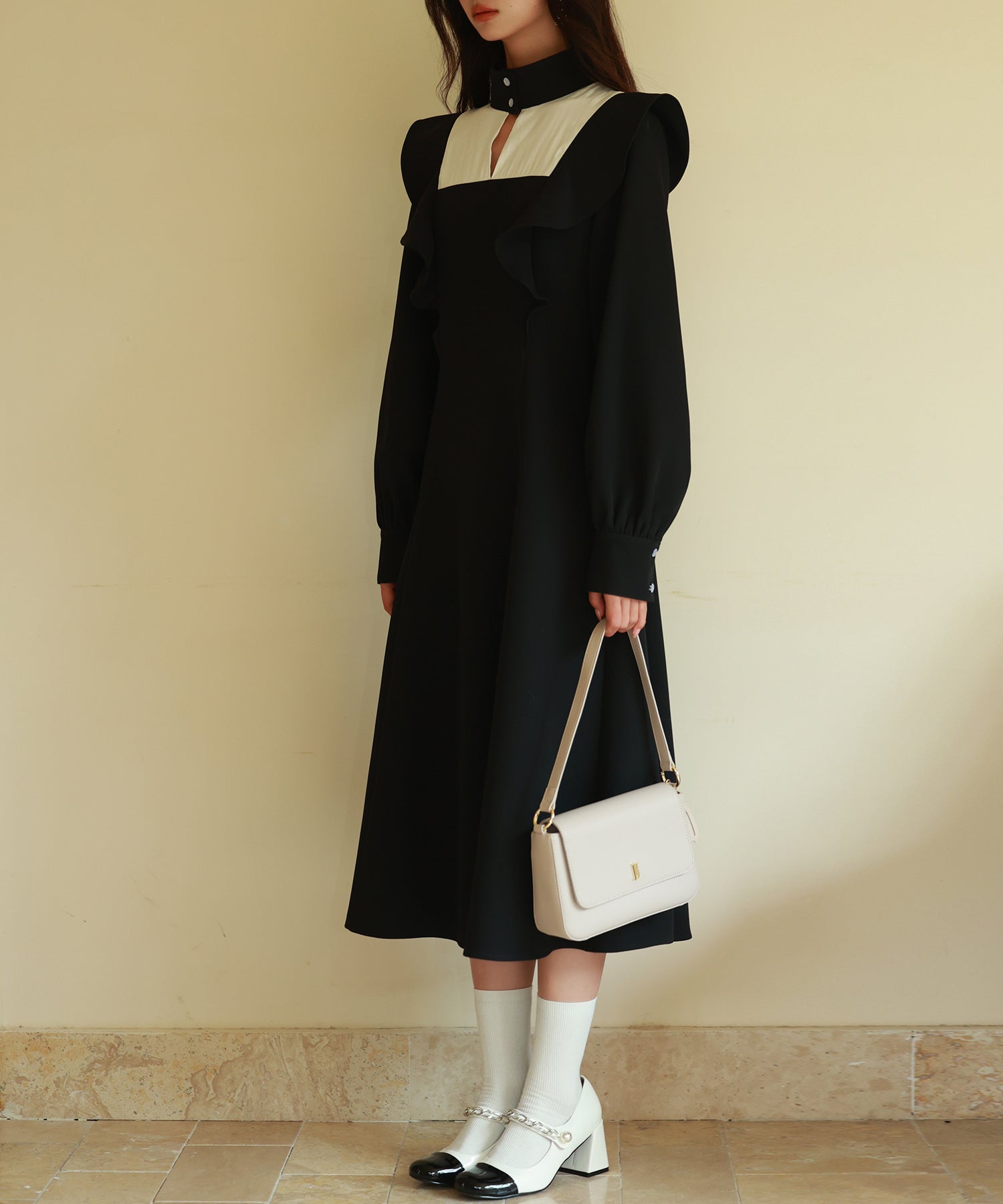 ビッグフリルAラインワンピースsdp0129 ブラック