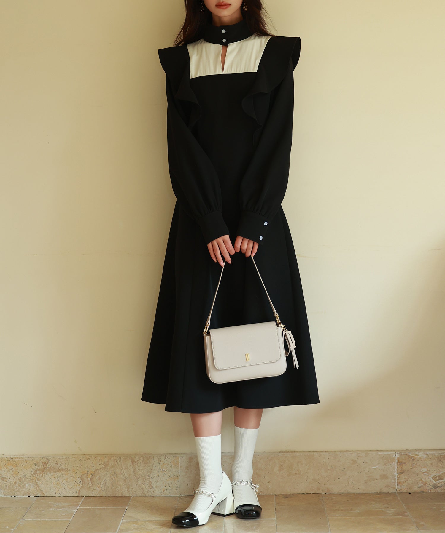 ビッグフリルAラインワンピースsdp0129 ブラック