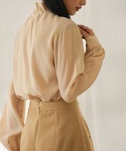 フリルリボンタイワッシャーブラウスsdp0132 ベージュ