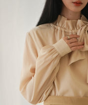 フリルリボンタイワッシャーブラウスsdp0132 ベージュ