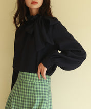 フリルリボンタイワッシャーブラウスsdp0132 ネイビー