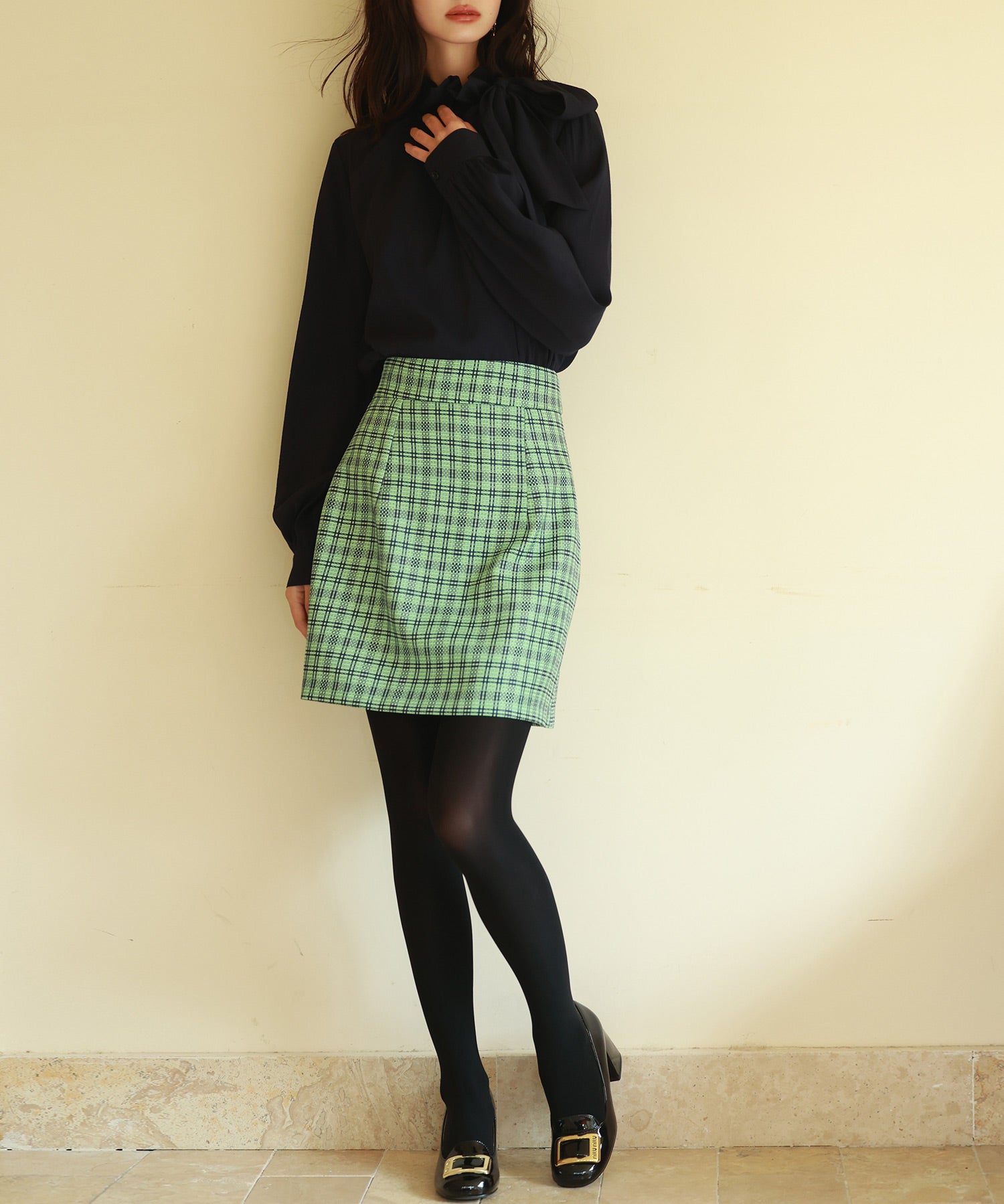 フリルリボンタイワッシャーブラウスsdp0132 ネイビー