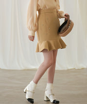 ビジュー付き台形ミニスカートsdp0142 ライトブラウン