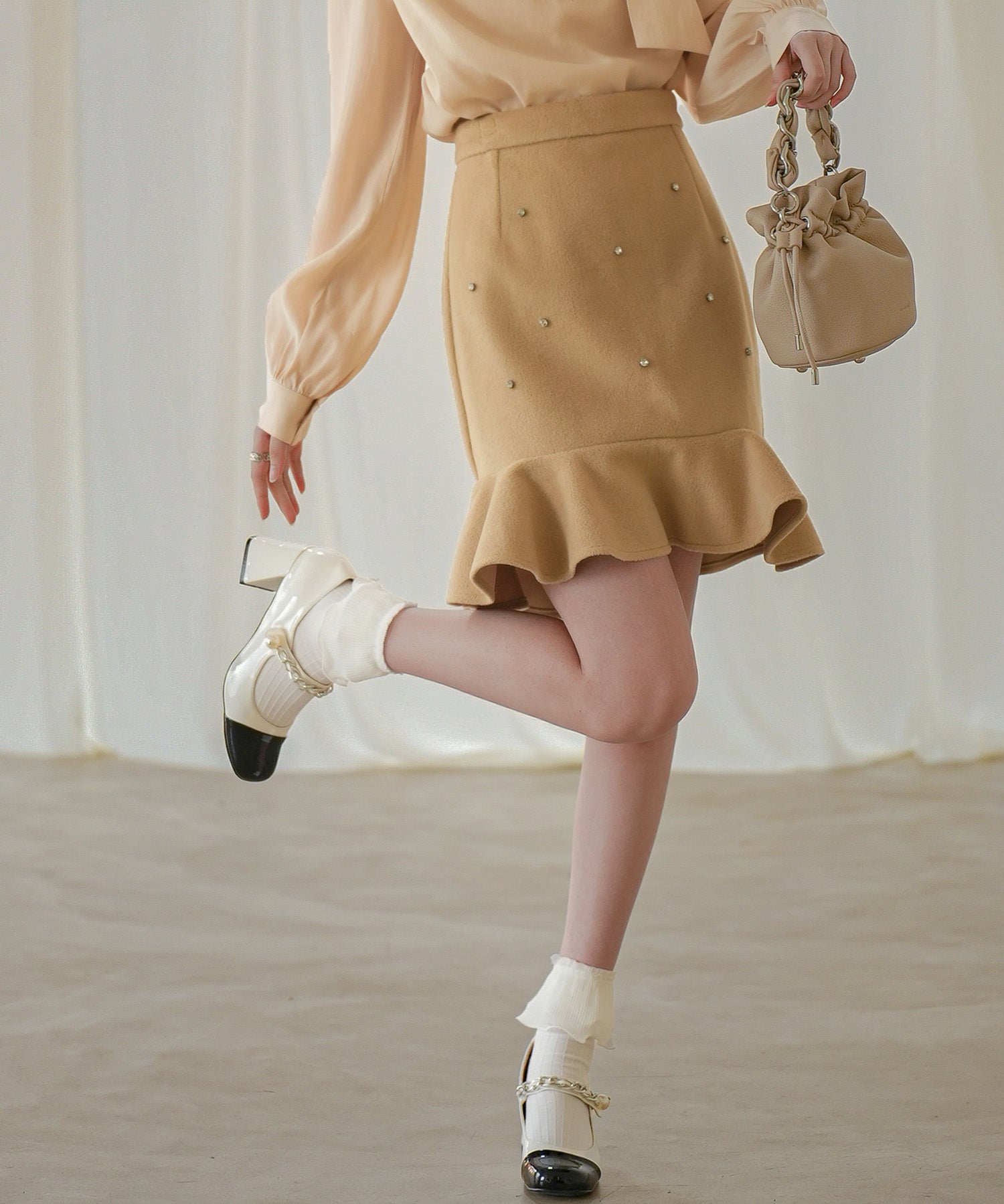 ビジュー付き台形ミニスカートsdp0142 ライトブラウン