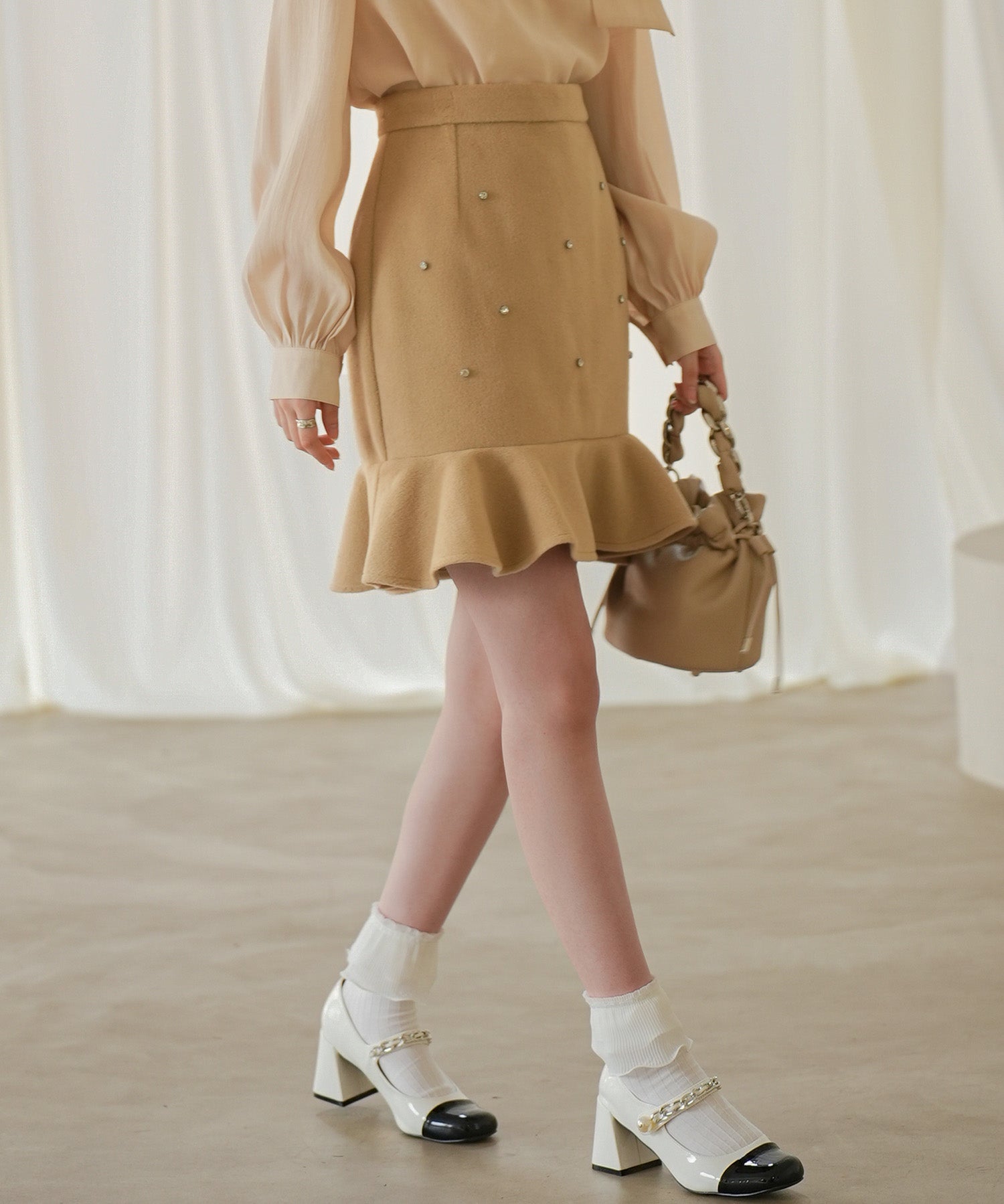 ビジュー付き台形ミニスカートsdp0142 ライトブラウン