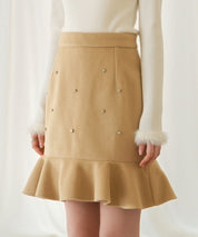 ビジュー付き台形ミニスカートsdp0142 ライトブラウン