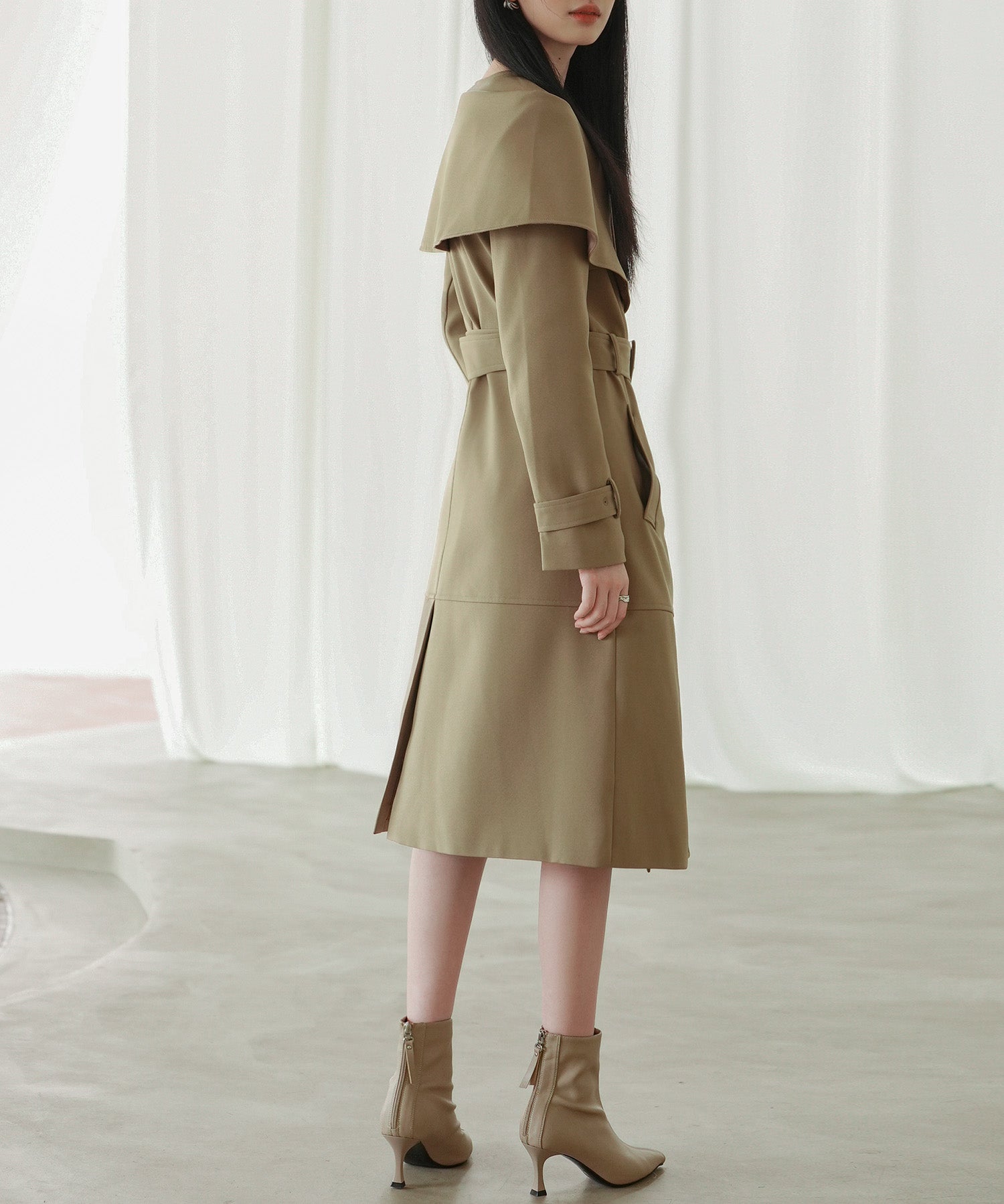 ケープ風ミモレ丈トレンチコートsdp0147 ブラウン