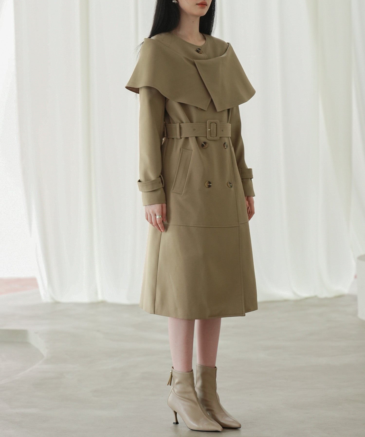 ケープ風ミモレ丈トレンチコートsdp0147 ブラウン