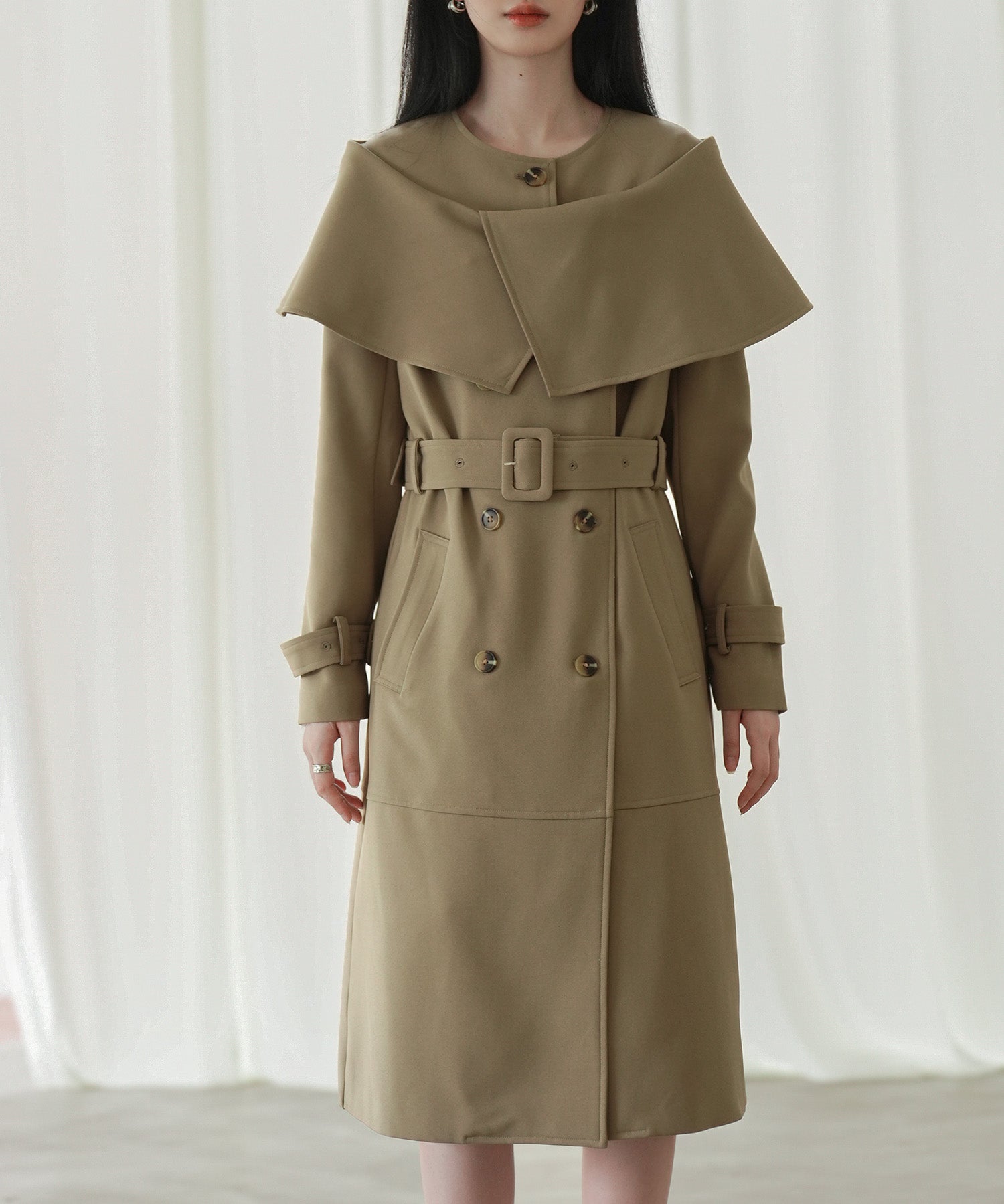 ケープ風ミモレ丈トレンチコートsdp0147 ブラウン