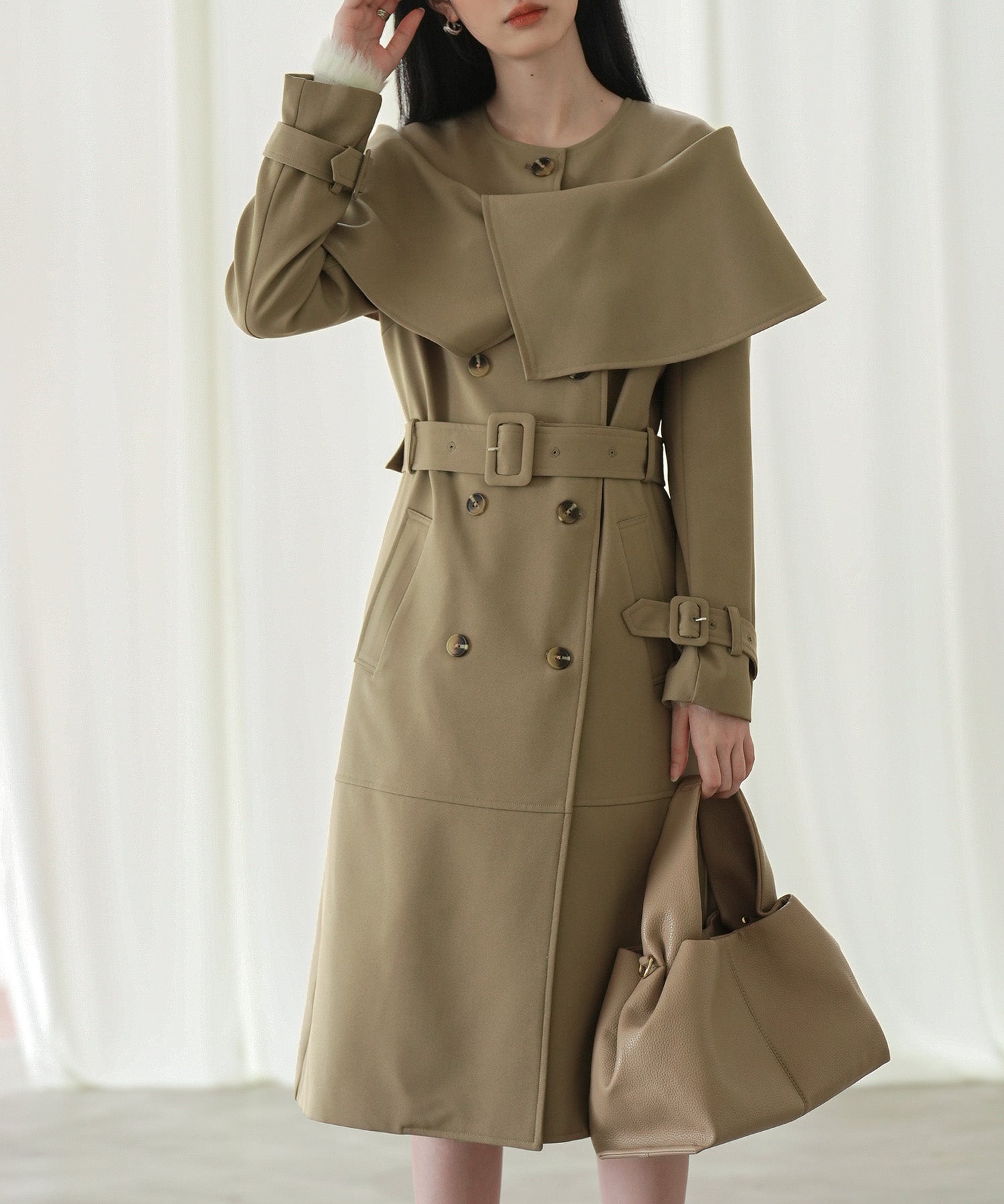 ケープ風ミモレ丈トレンチコートsdp0147 ブラウン