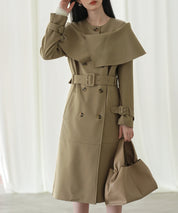 ケープ風ミモレ丈トレンチコートsdp0147 ブラウン