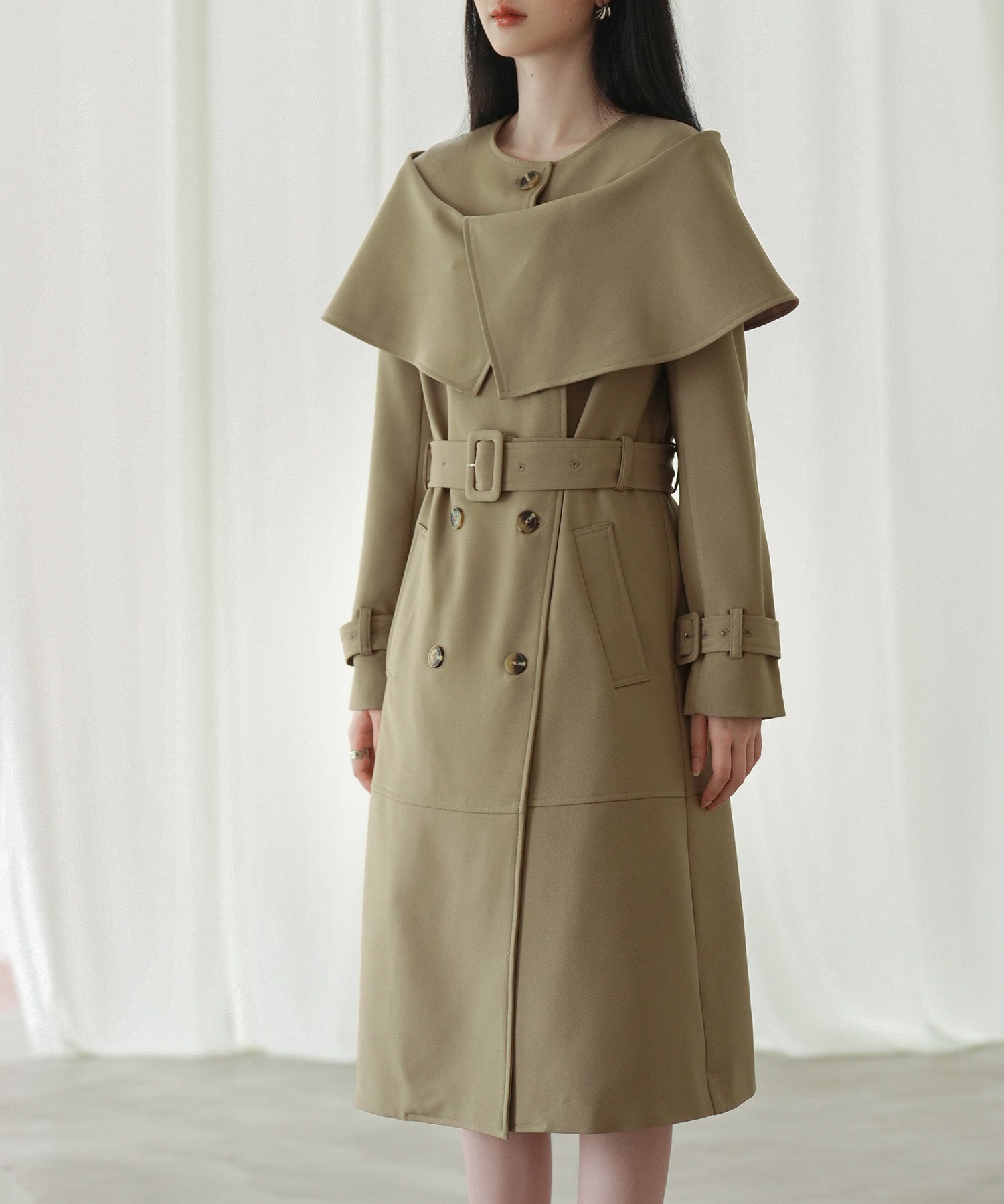 ケープ風ミモレ丈トレンチコートsdp0147 ブラウン