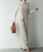 深Vネックツイードオールインワンsdp0150 ベージュ