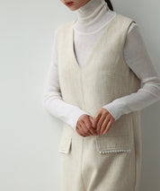 深Vネックツイードオールインワンsdp0150 ベージュ