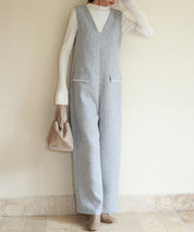 深Vネックツイードオールインワンsdp0150 グレー