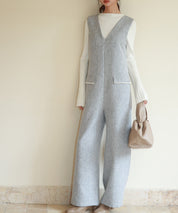 深Vネックツイードオールインワンsdp0150 グレー