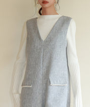 深Vネックツイードオールインワンsdp0150 グレー