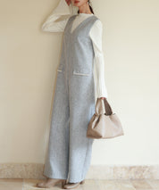 深Vネックツイードオールインワンsdp0150 グレー