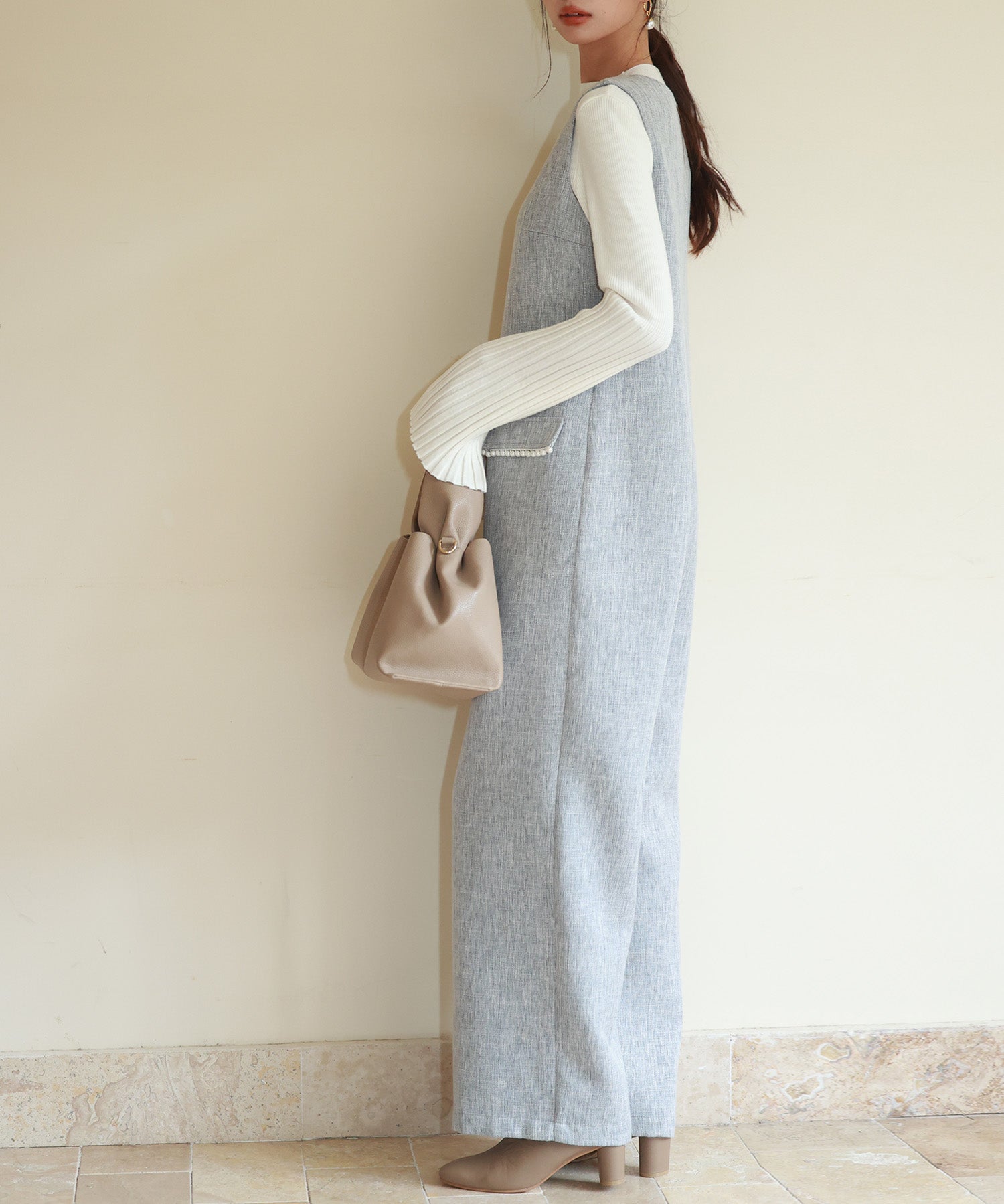 深Vネックツイードオールインワンsdp0150 グレー