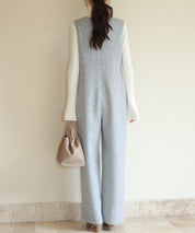 深Vネックツイードオールインワンsdp0150 グレー