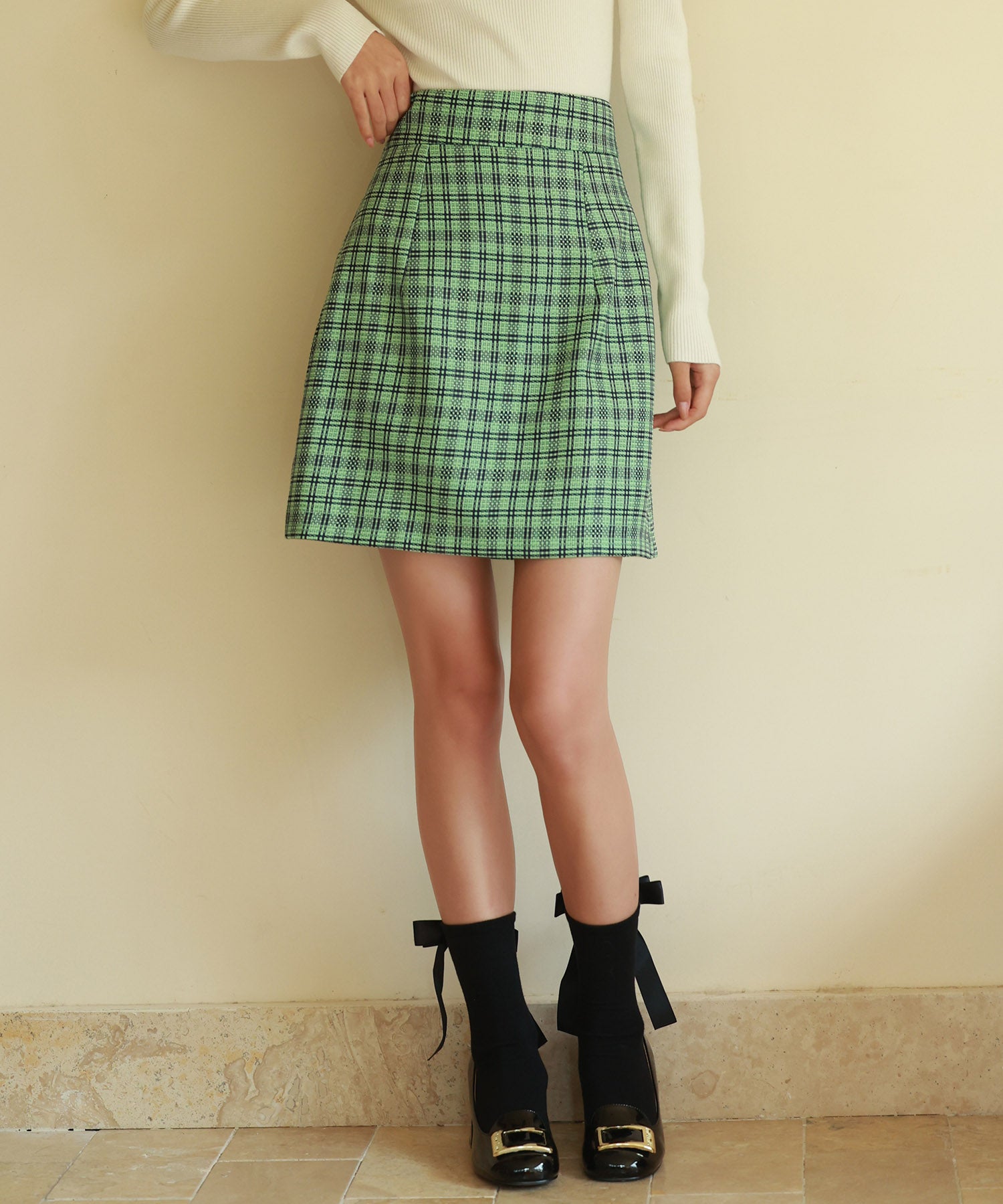 チェック柄ハイウエストミニスカートsdp0153 グリーン