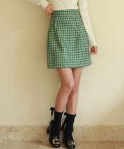 チェック柄ハイウエストミニスカートsdp0153 グリーン