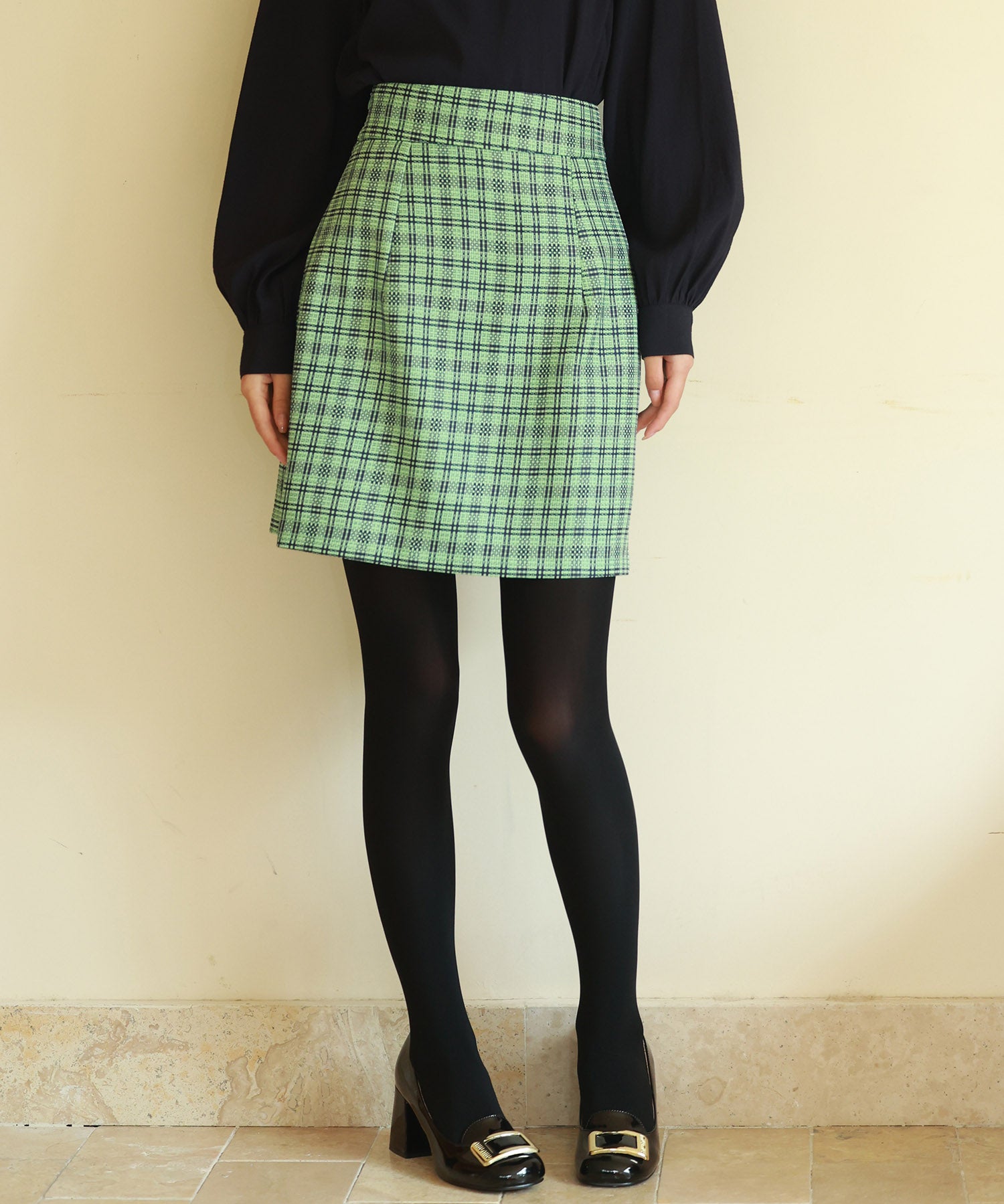 チェック柄ハイウエストミニスカートsdp0153 グリーン