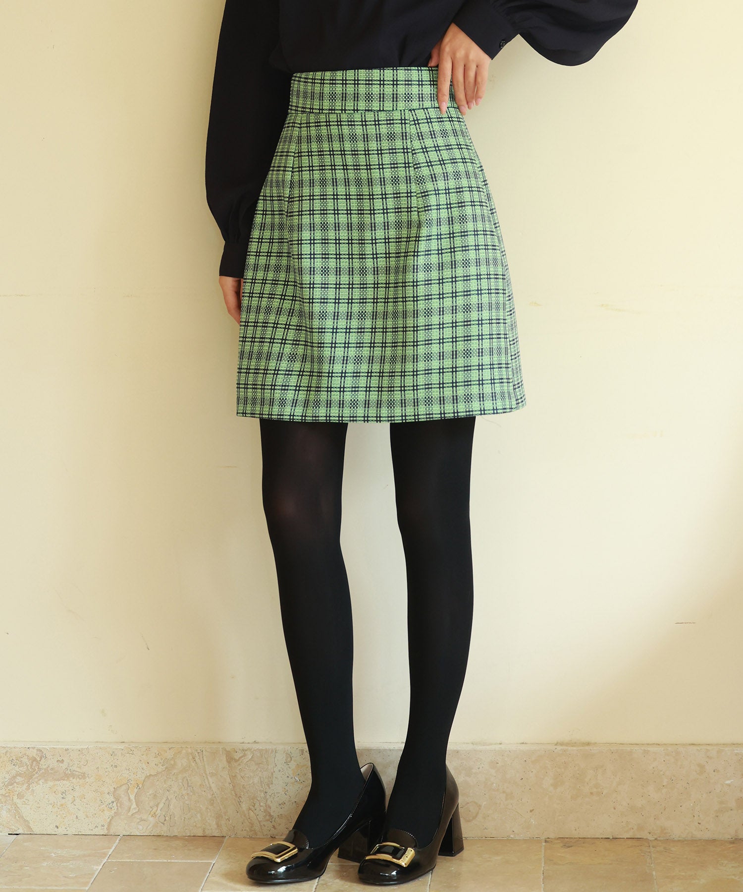 チェック柄ハイウエストミニスカートsdp0153 グリーン