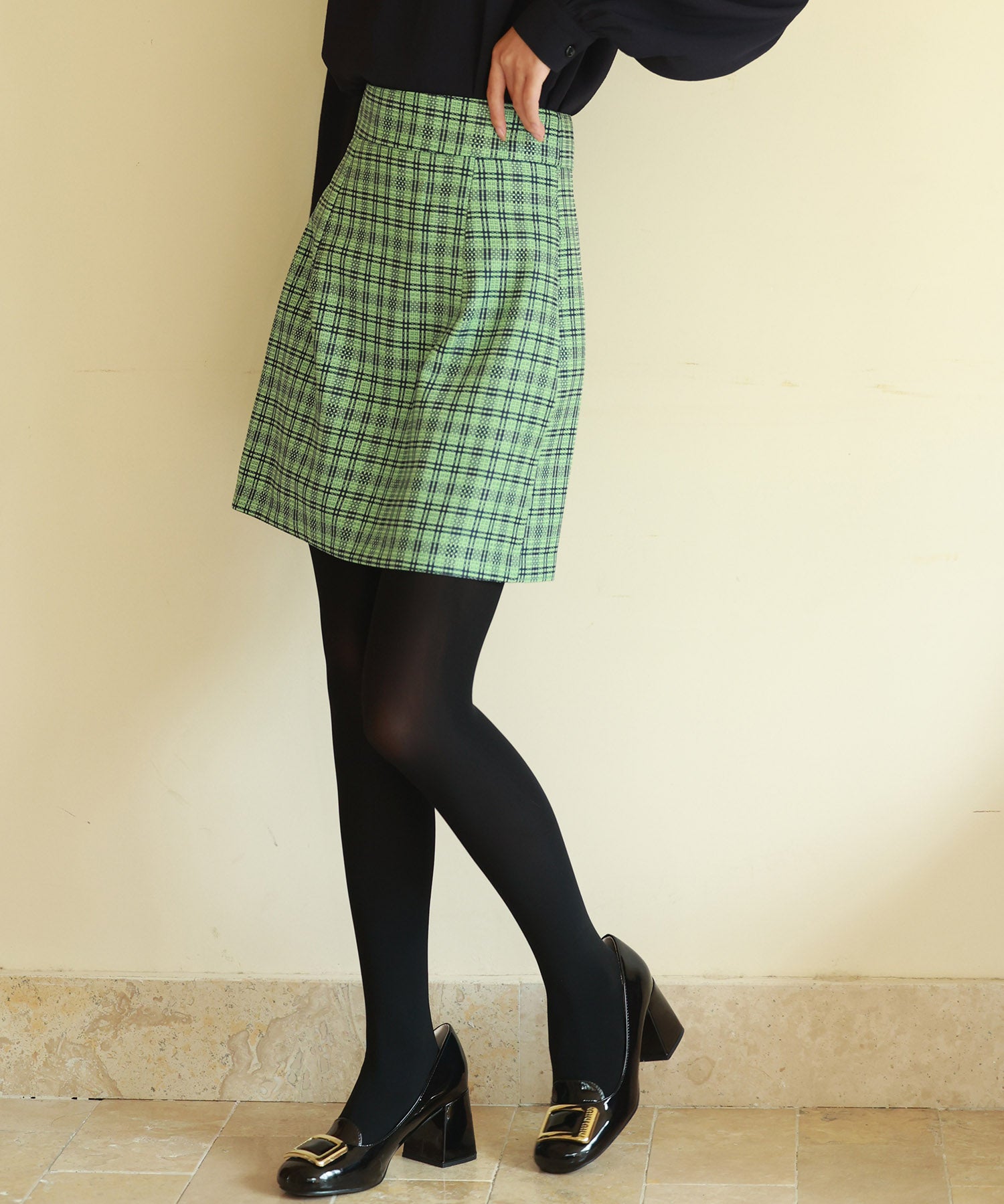チェック柄ハイウエストミニスカートsdp0153 グリーン