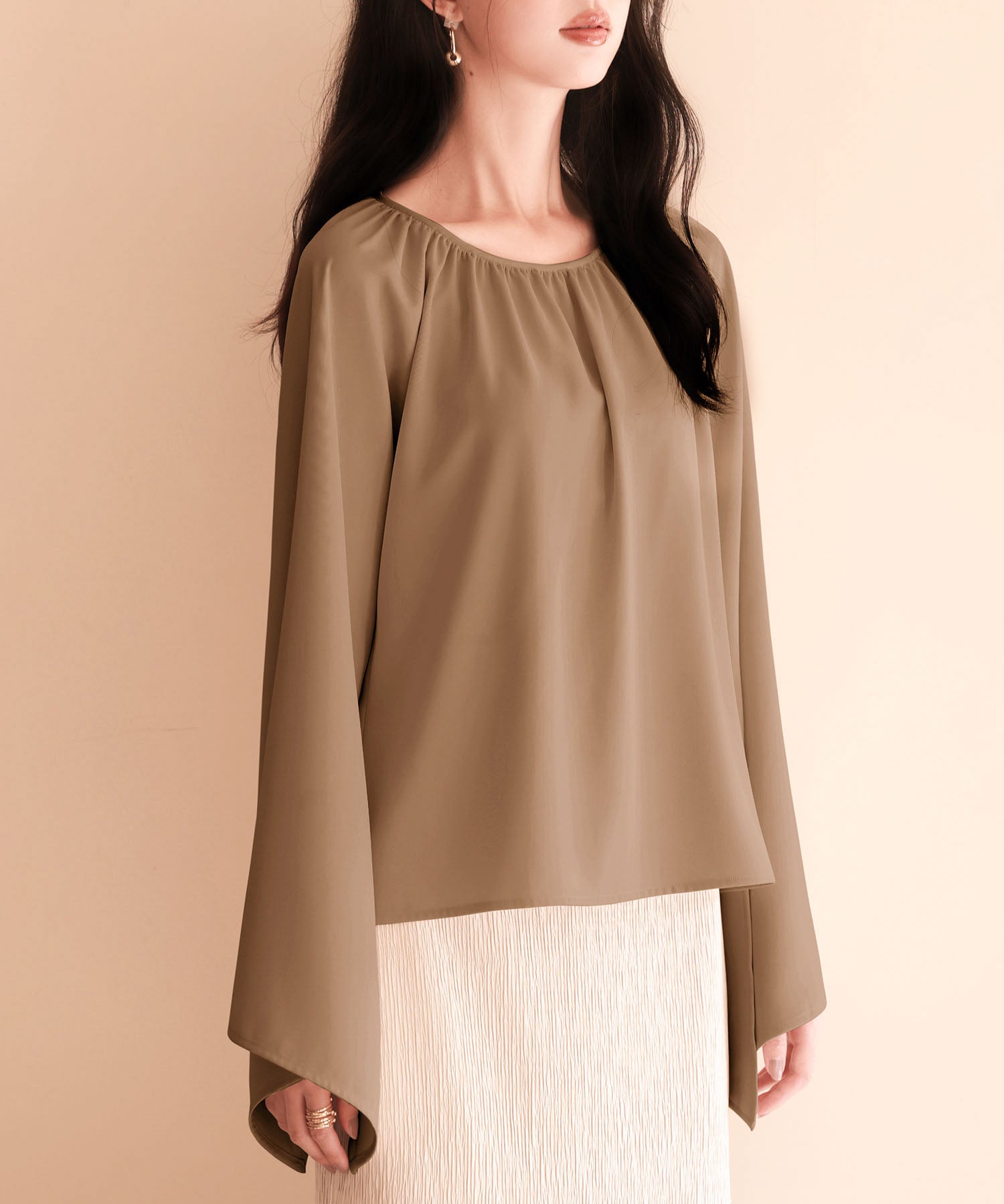 スリットフレアスリーブブラウスsdp0165 ブラウン