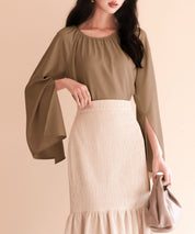 スリットフレアスリーブブラウスsdp0165 ブラウン