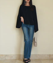 スリットフレアスリーブブラウスsdp0165 ブラック