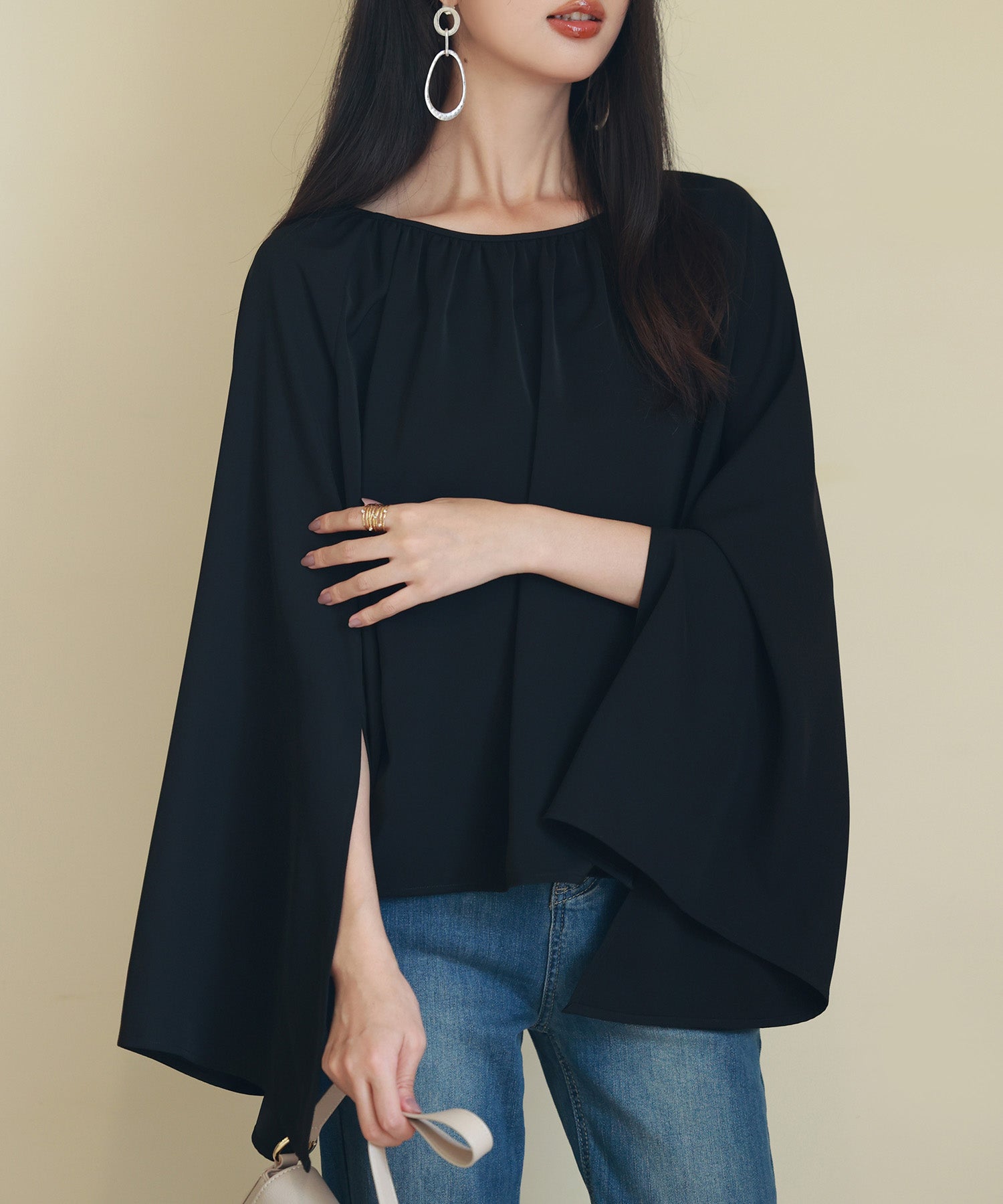 スリットフレアスリーブブラウスsdp0165 ブラック