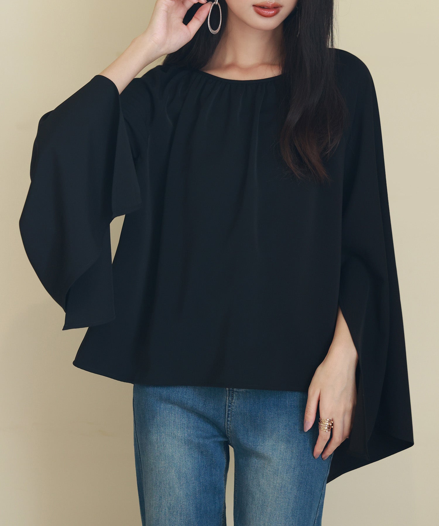スリットフレアスリーブブラウスsdp0165 ブラック