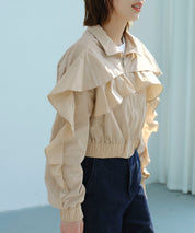 スタンドカラーフリルショート丈ブルゾンsdp0171 ベージュ
