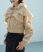 スタンドカラーフリルショート丈ブルゾンsdp0171 ベージュ