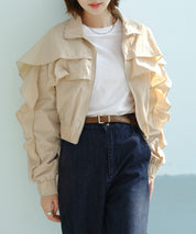 スタンドカラーフリルショート丈ブルゾンsdp0171 ベージュ