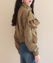 スタンドカラーフリルショート丈ブルゾンsdp0171 カーキ