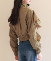 スタンドカラーフリルショート丈ブルゾンsdp0171 カーキ