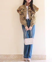 スタンドカラーフリルショート丈ブルゾンsdp0171 カーキ