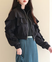 スタンドカラーフリルショート丈ブルゾンsdp0171 ブラック