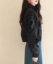 スタンドカラーフリルショート丈ブルゾンsdp0171 ブラック