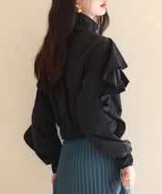 スタンドカラーフリルショート丈ブルゾンsdp0171 ブラック