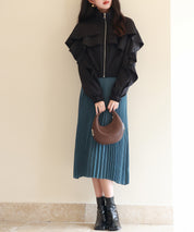 スタンドカラーフリルショート丈ブルゾンsdp0171 ブラック