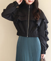 スタンドカラーフリルショート丈ブルゾンsdp0171 ブラック