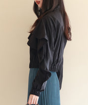 スタンドカラーフリルショート丈ブルゾンsdp0171 ブラック