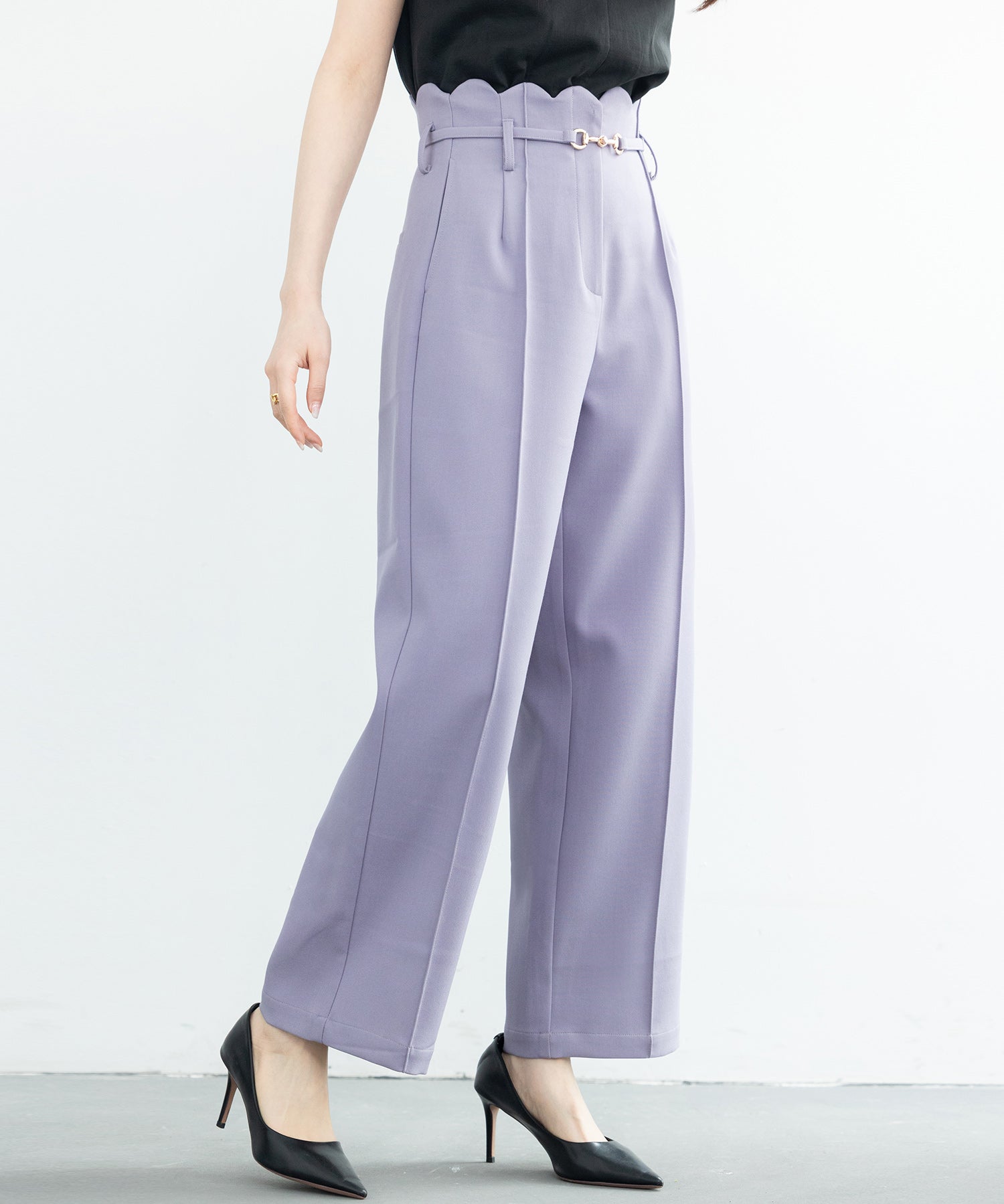 スカラップウエストワイドパンツsdp0172 ラベンダー