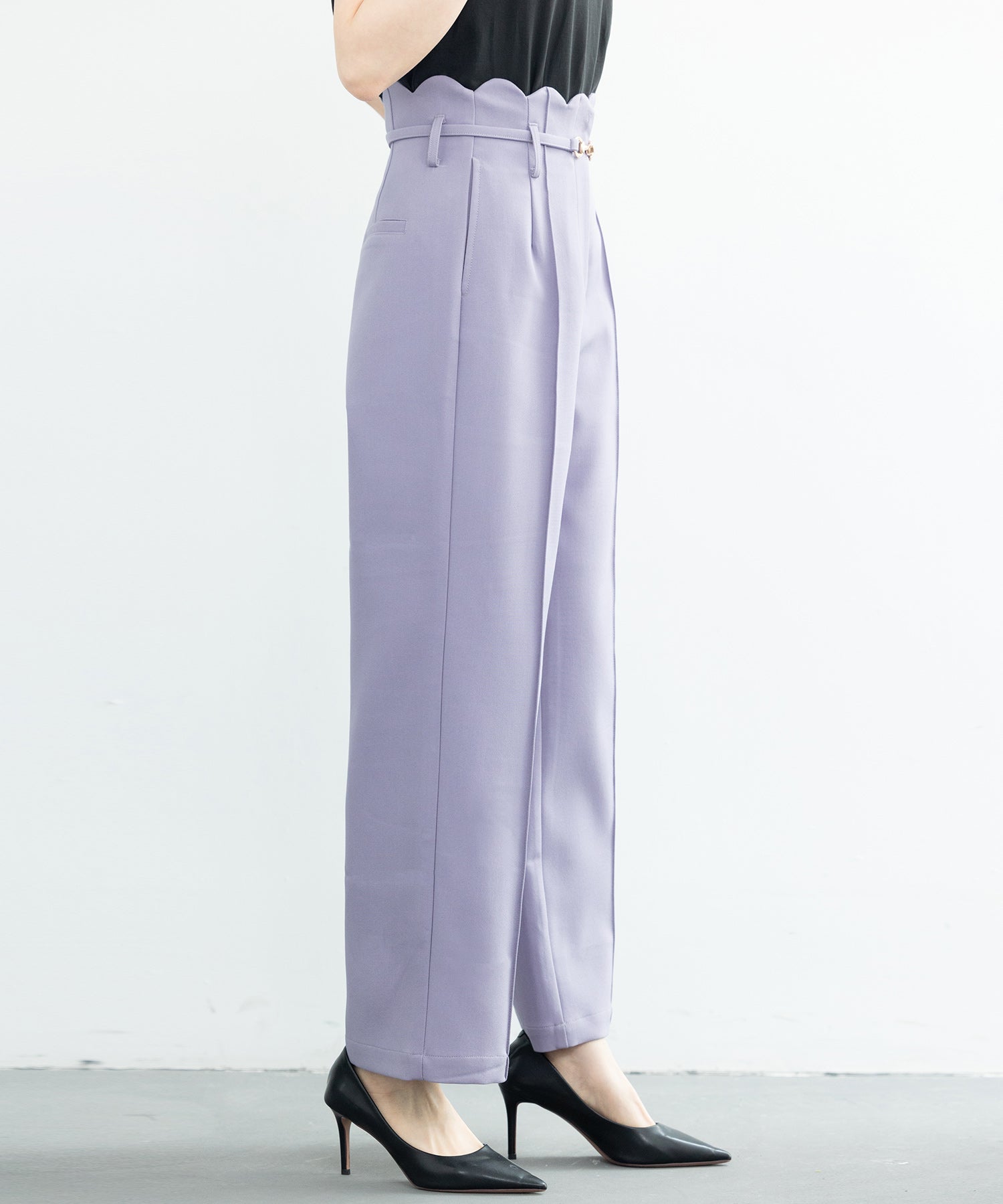 スカラップウエストワイドパンツsdp0172 ラベンダー