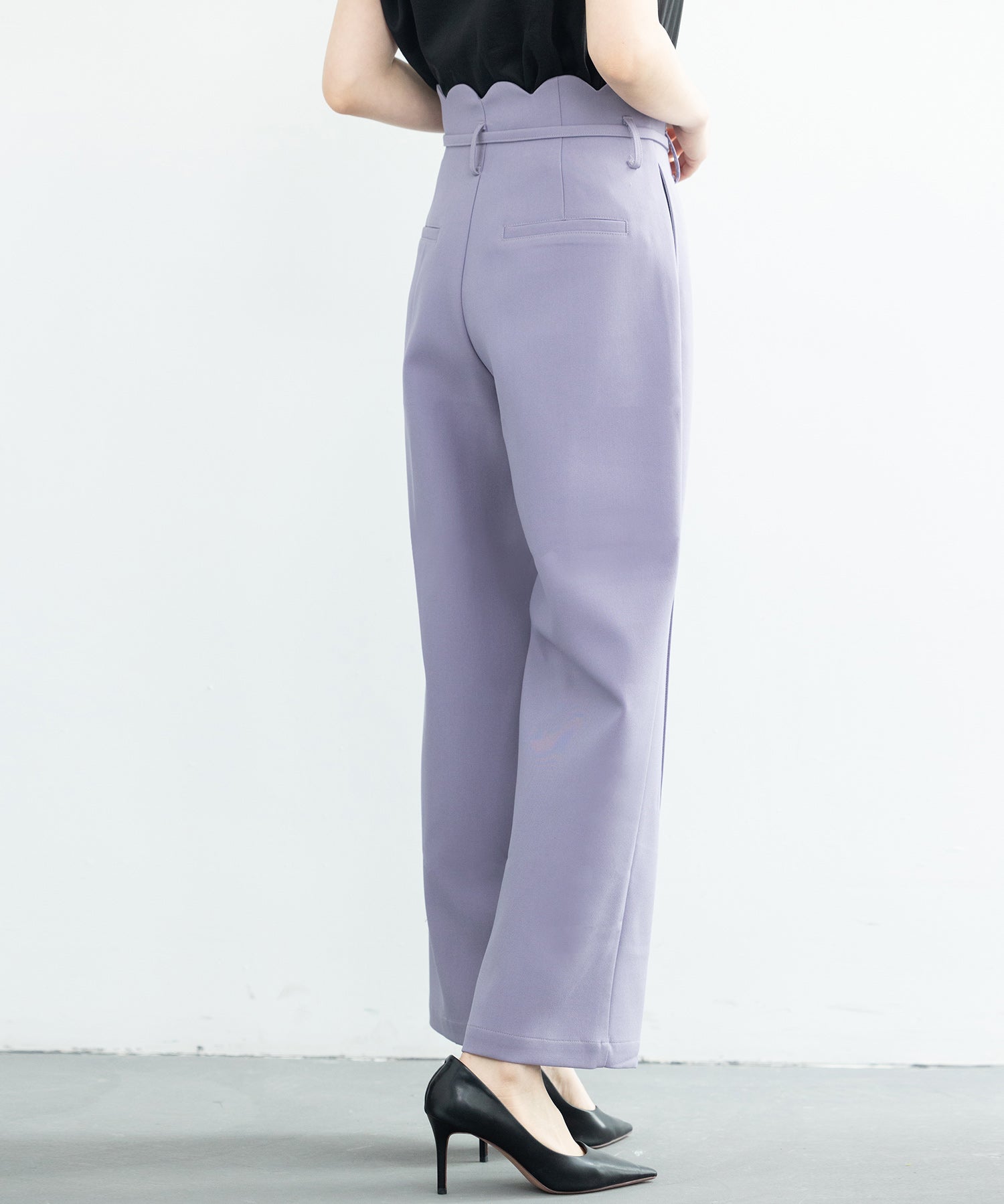 スカラップウエストワイドパンツsdp0172 ラベンダー