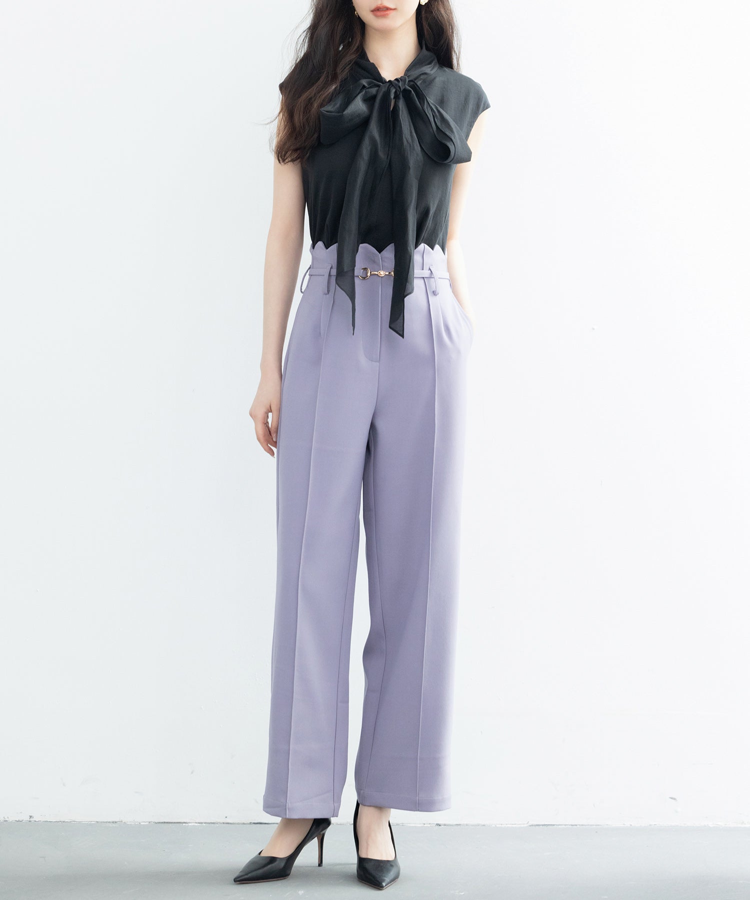 スカラップウエストワイドパンツsdp0172 ラベンダー